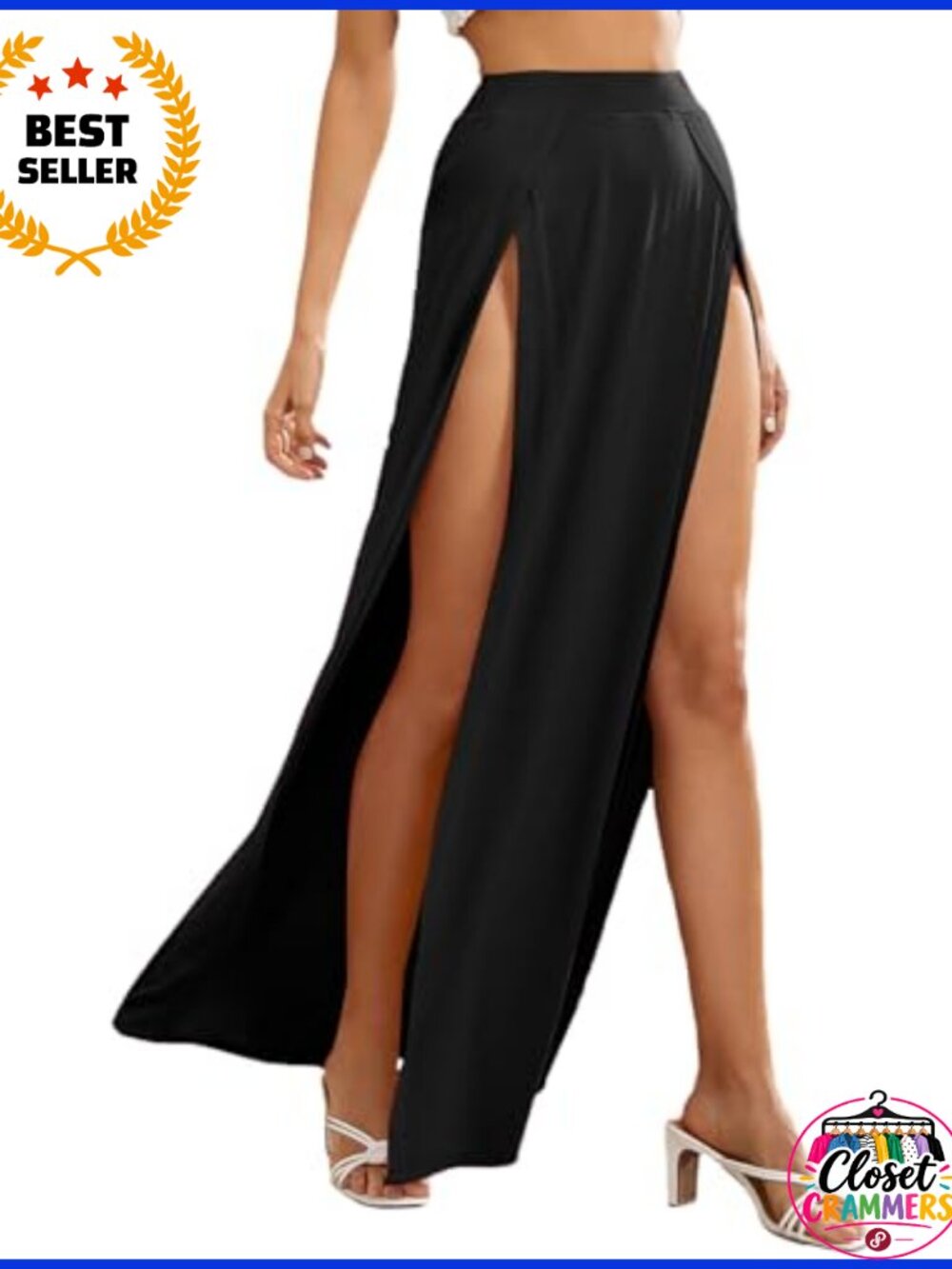 High Waist Wrap Maxi Skirt with High Split Flowy Long Ankle Length